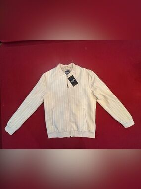 Boohoo Man Cream Pinstripe Bomber Jacket Size L